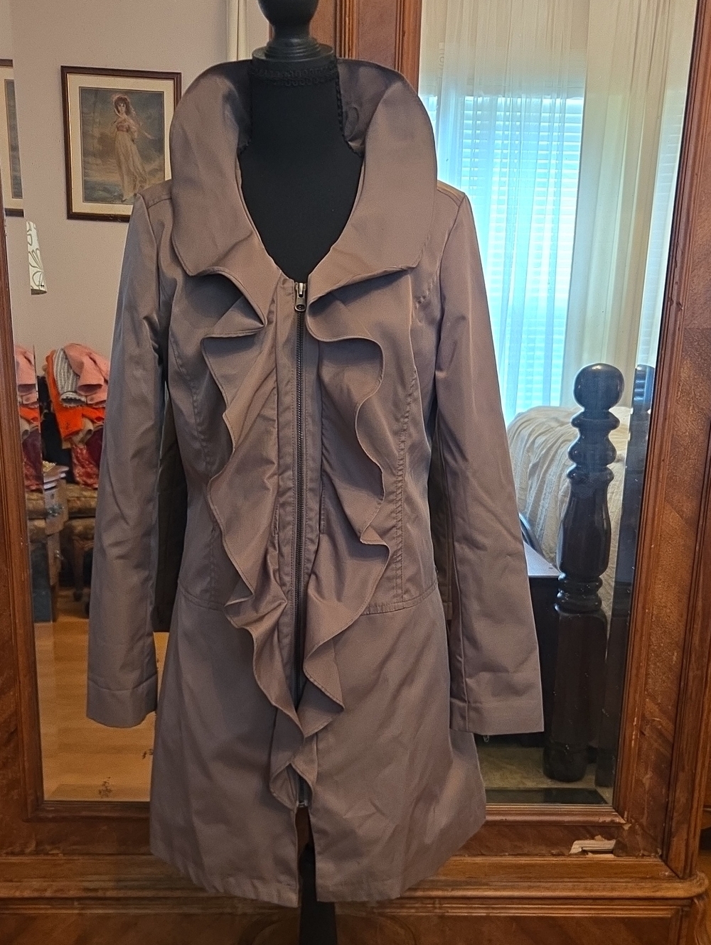 Cynthia Rowley Ruffle-Front Trench Coat - Dark Taupe